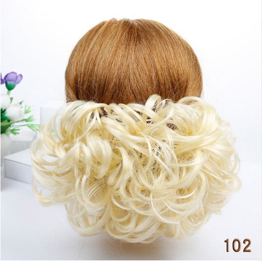 LVHAN, cinta elástica para mujeres, moño de pelo rizado de fibra sintética a alta temperatura, moño para la cabeza, moño sintético para mujeres blancas: LF01-102