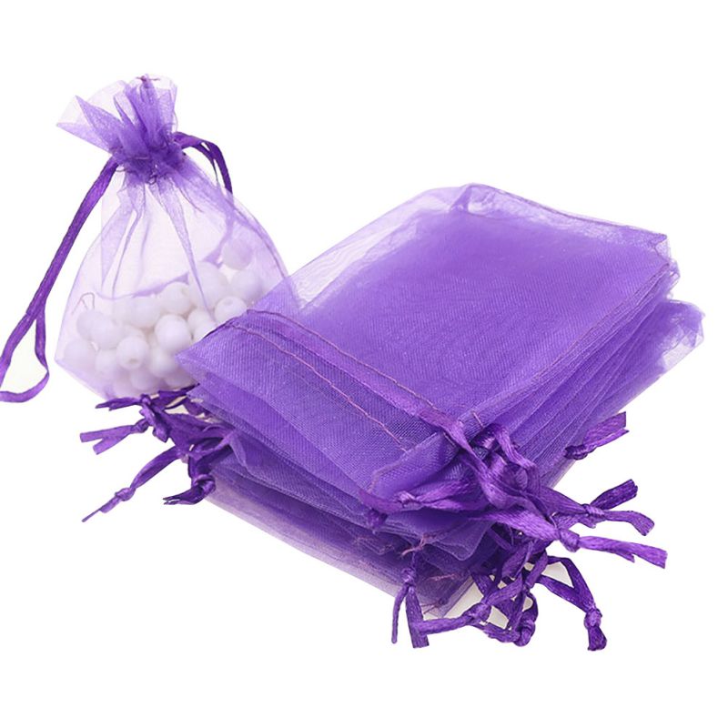 100 Pcs Organza Bags Wedding Gunsten Zakken Sieraden Koord Tassen Mesh: Paars