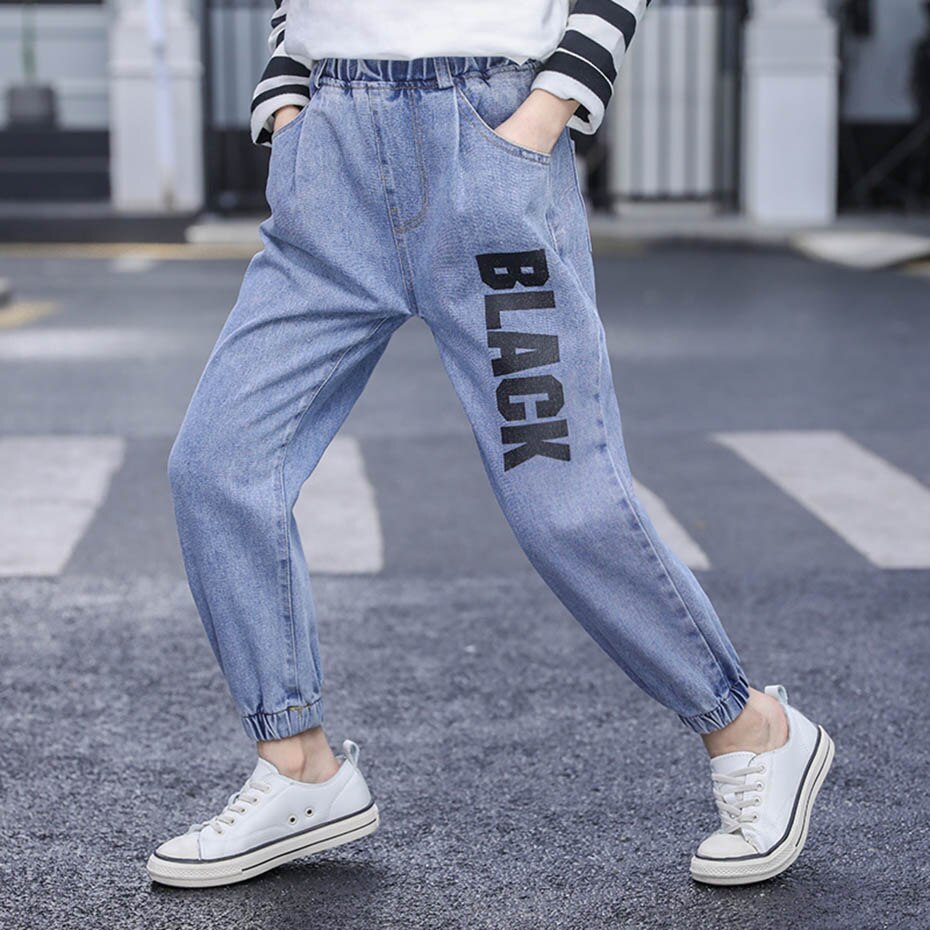 Jeans jente bokstavmønster jeans barn jente fritidsstil barn jeans vår høst klær for jenter 6 8 10 12 14