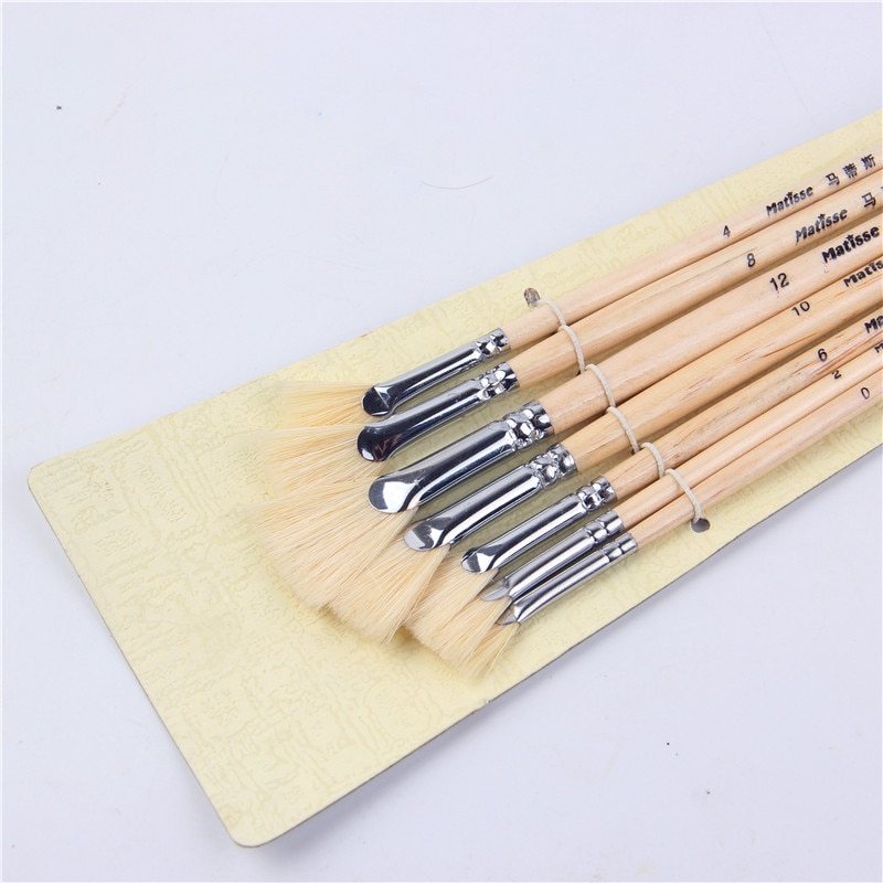 Brocha de abanico en forma de cerdo, cola de pez, varilla para pintar pincel para artistas del óleo, 7 trajes, pincel gouache, suministros de arte, pincel de pintura