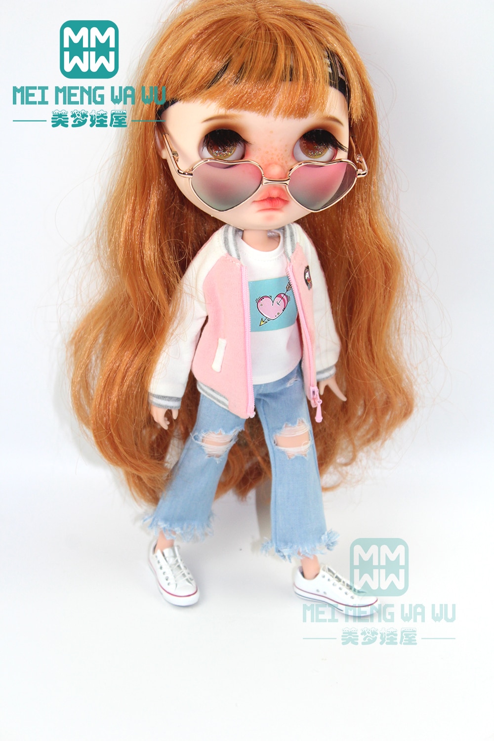 1pcs Blyth Doll Clothes pink jacket, vest, hole jeans for Blyth , Azone 1/6 doll accessories