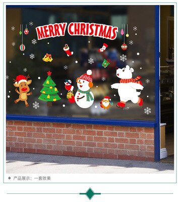 Christmas Ornaments Wall Sticker Cartoon DIY Merry Christmas Glass Wallpaper Christmas Decorations For Home Xmas Year: 1