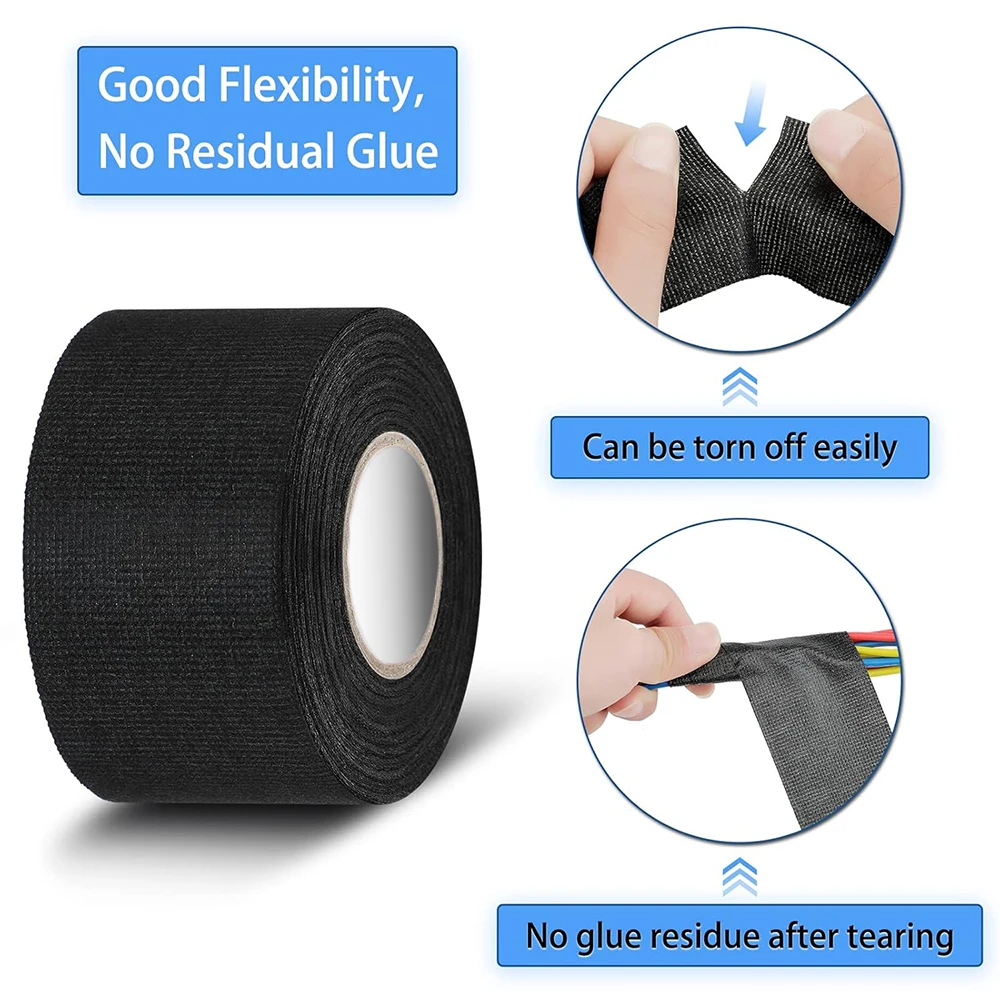 Electrical Tape Heat Resistant Wire Harness Bundle Insulation Auto Wiring Fabric Cloth Wrap Black Waterproof Cable Adhesive Tape