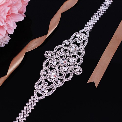 Bridal Belts with Silver Diamond Crystal Bridal Wedding Accessories Belts for Women Wedding Gown: Champange Belt