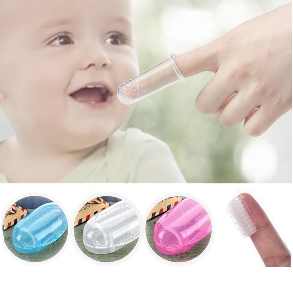 Baby finger tandbørste med æske tandpleje baby tandbørste silikone børn finger børste klar børn tænder klar massage