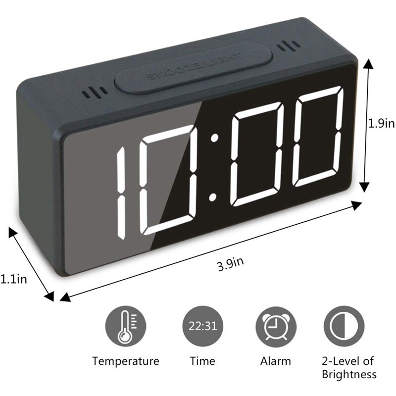 Small Mini Digital Alarm Clock for Travel with LED Time or Temperature Display, Snooze, Adjustable Brightness, Simple Operation,