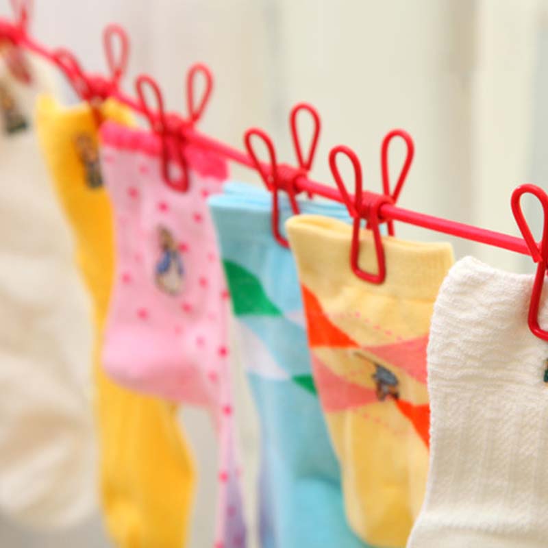 Portable Outdoor Clothesline Easy to Take Hanging Rope Windbreak Non-slip Clotheslin With 12 Clothespins Clothes Dryer