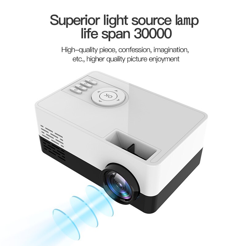 Portable J15 Mini Projector 1080P USB Mini Home Projector Mini Pocket Beamer Support 1080P AV USB SD Card(US Plug)
