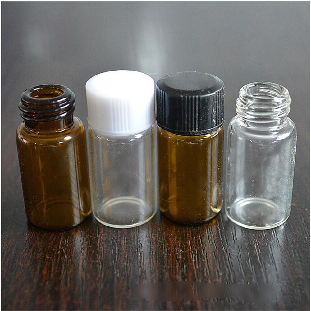 Os frascos de vidro pequenos do âmbar transparente claro de 50 pces 3ml engarrafa recipientes de garrafa do reagente do laboratório da amostra de brown com tampão de parafuso