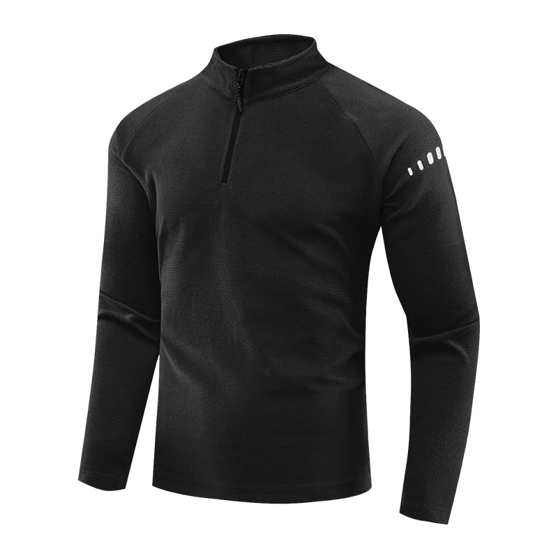 Fitness sort frakke gym jogging herre træningstøj løbe langærmet t-shirt reflekterende herre sportstøj åndbart: L / Sort