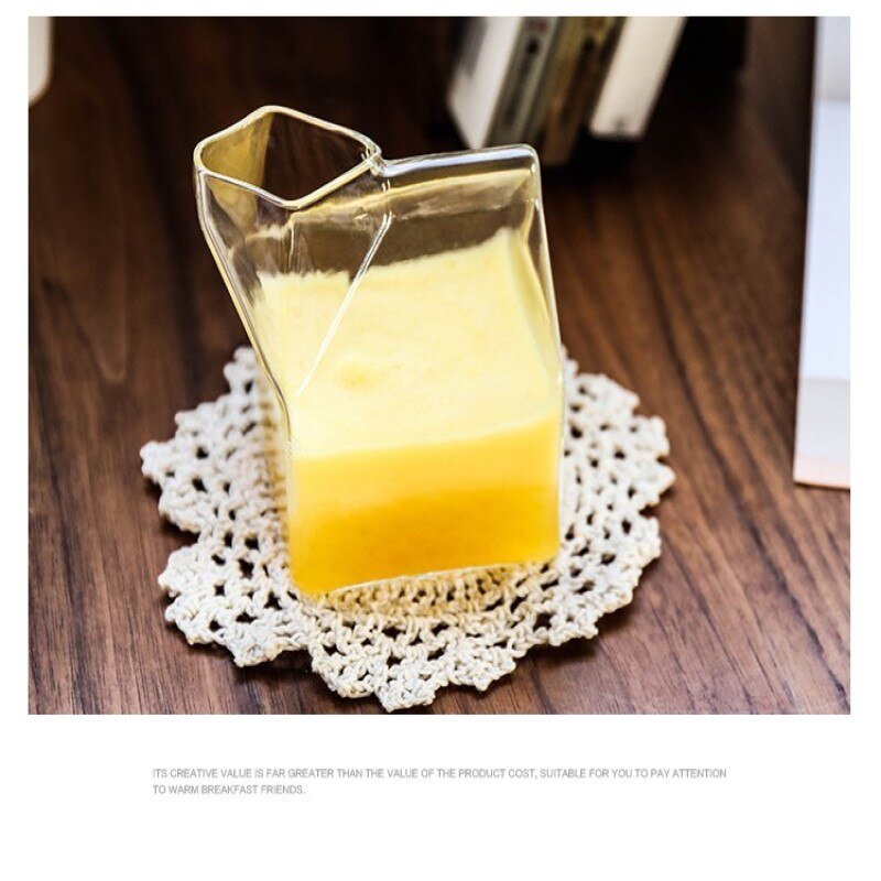 Creatieve Japanse Vierkante Melk Cup Hittebestendig Glas Melk Doos Verse Melk Doos Thuis Ontbijt Cup