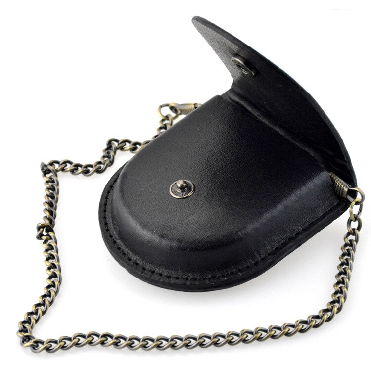 Vintage Pocket Watch Leather Case Bag Men Women Antique Bag with 37.5cm Chain