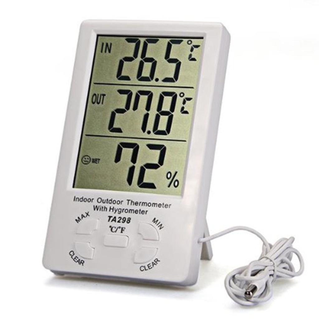 1 Pc Thermometer Hygrometer Hout Lcd Digitale Hygrometer Vochtigheid Thermometer Temperatuur Meter Met Klok In/Outdoor