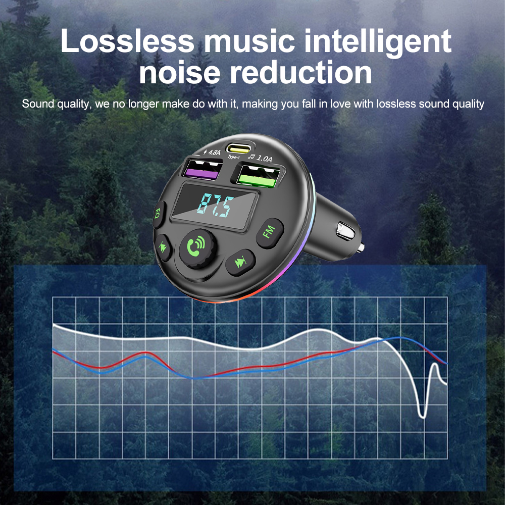 Trasmettitore FM Bluetooth 5.0 per auto lettore modulatore MP3 ricevitore Audio vivavoce con cavo di ricarica 3 in 1 per IPhone Huawei Xiaomi