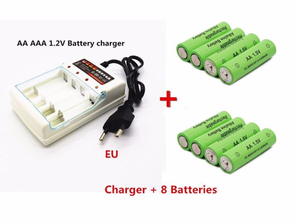 Tag 3000 MAH oplaadbare batterij AA 1.5 V. oplaadbare Alcalinas drummey + 1pcs 4-cell battery charger: Rood