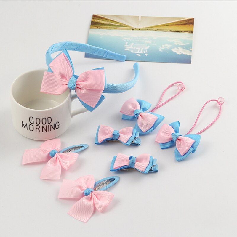 7 pièces/ensemble mignon enfants bandeau bébé fille chapeaux nœud Barrette bandeau nouveaux enfants bébé Dot ensembles bandeau