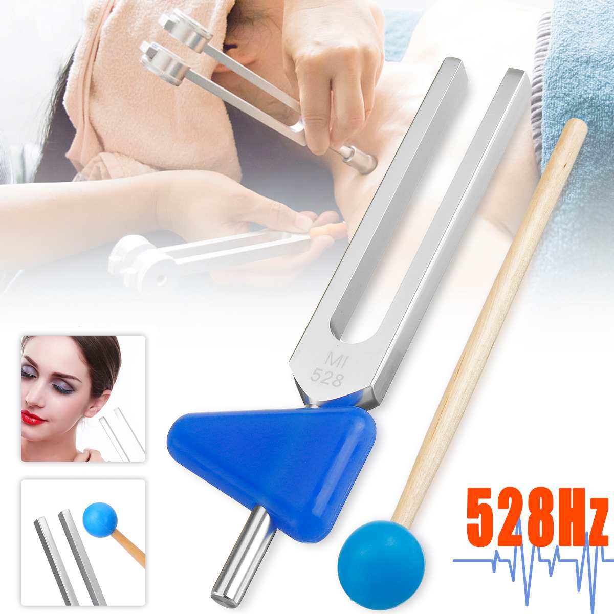 528Hz Tuning Fork Chakra Hammer Ball Diagnostic Triangular Silicone Module Tool Demonstrate Resonance Physical Instrument