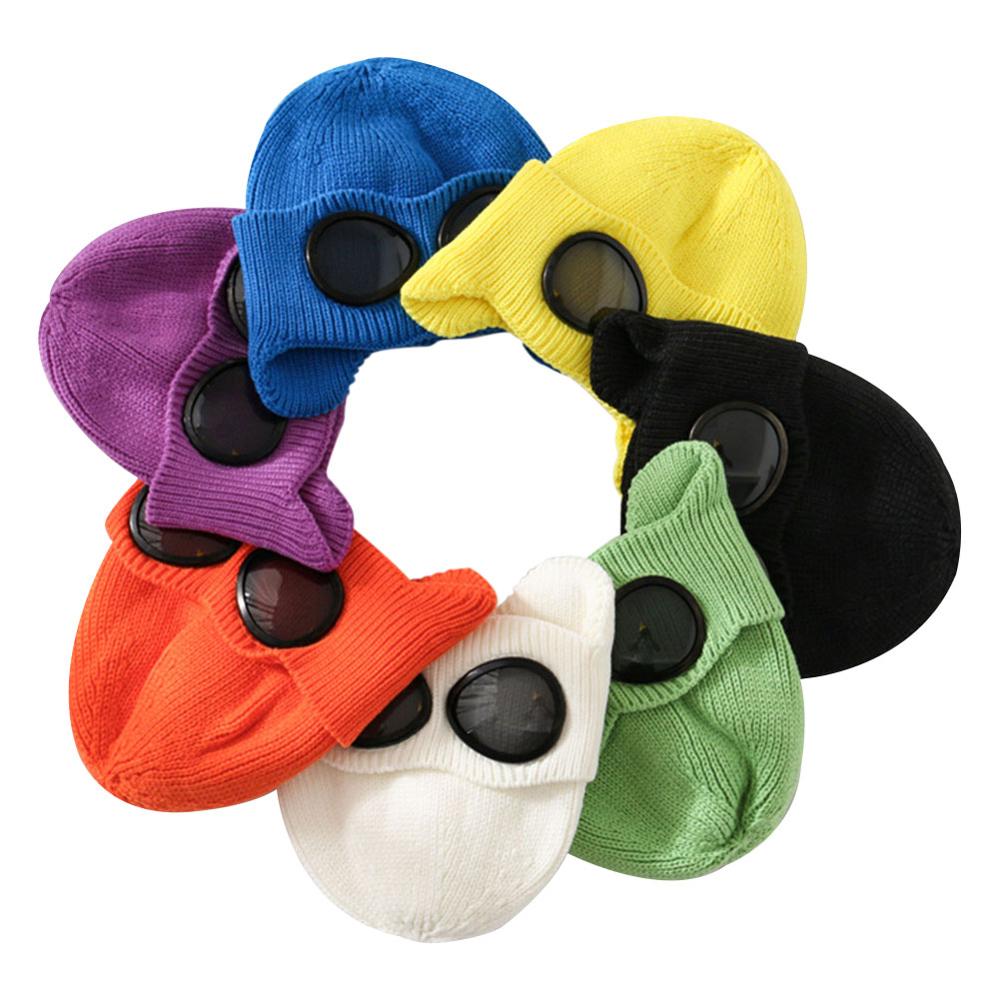 1PC Bunte Winter warm Mütze mit Brille draussen-Sport Gestrickte Kappe Einfarbig Zubehör
