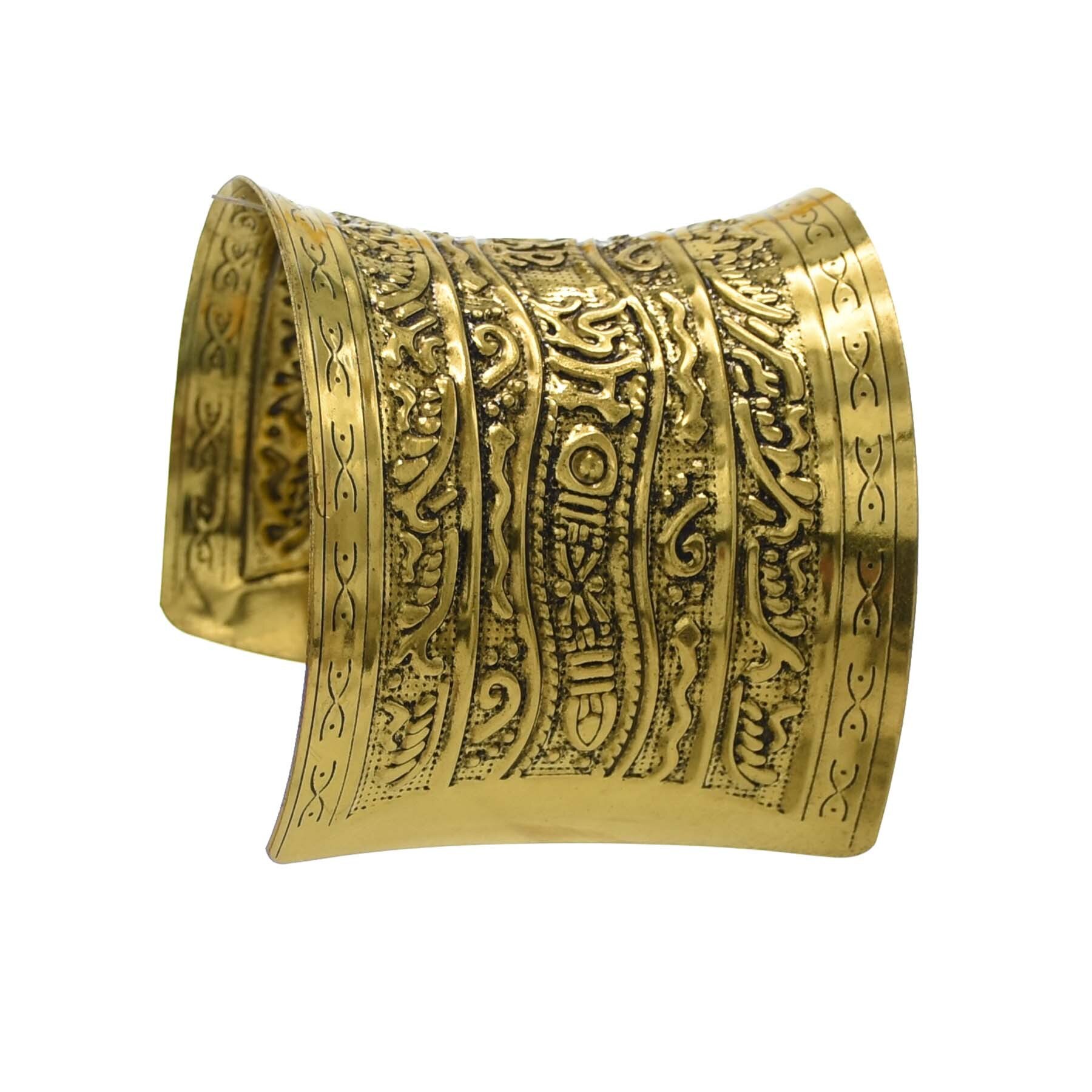 Gypsy Bohemian Vintage Open Cuff Bracelet For Women Men Antique Gold Wide Arm Bangle Turkey Afghan Wedding Jewelry Accessories: Gold Metal