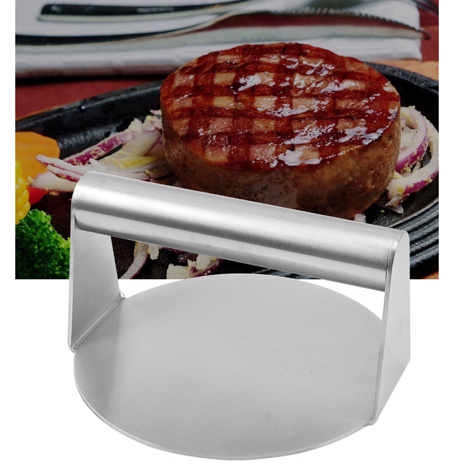 14.4cm Round Hamburger Press Stainless Steel Meat Press Manual Cake Press Burger Meat Compression Tools Kitchen Hamburger Tool