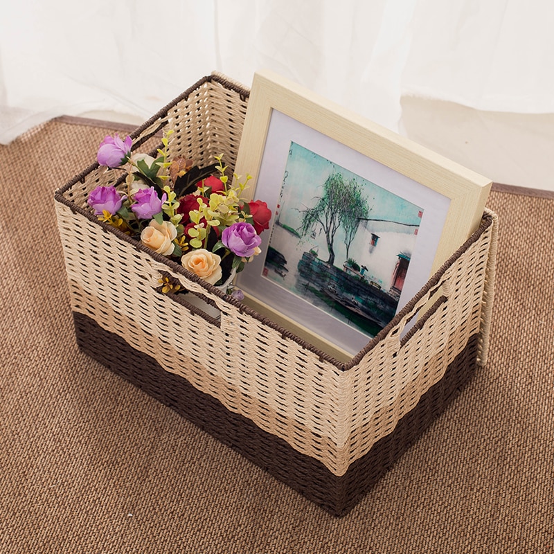Desktop pastoral storage box with cover box sundry storage box paper rattan woven snacks toys clothing rearrangement basket