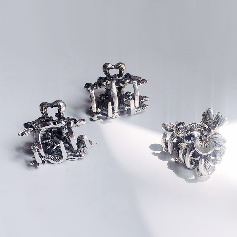 Morkopela-Pinza para el pelo de plata antigua para mujer, pinza para el pelo con diamantes de imitación pequeños, pinzas de Metal para el pelo, alfileres, accesorios para el cabello de mariposa