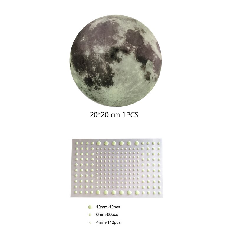 3D Luminous Bubble Star Wall Sticker Student Children's Bedroom Wall Decoration Removable Fluorescent Effect PVC Wallpaper: Bubble and Moon