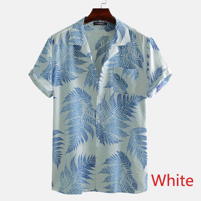 Utskrift män hawaiisk skjorta tropisk kortärmad semester 2022 kavajknapp manliga strandskjortor casual streetwear camisa incerun: Vit / S