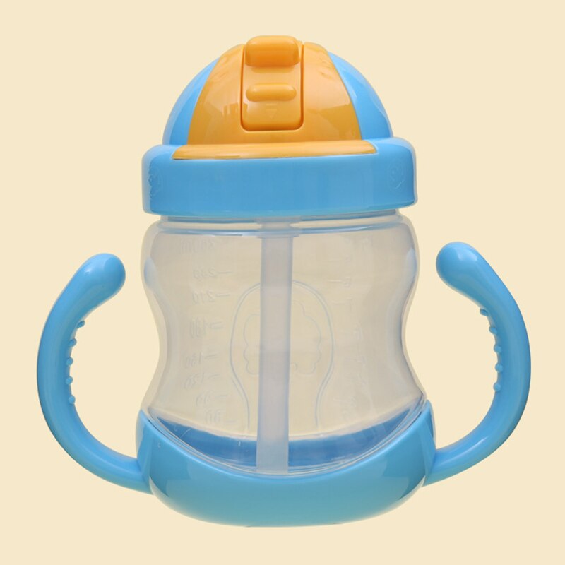 Børn vandflaske sippy halm børn baby fodring træning kop med håndtag yh -17: Blå