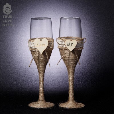 2 st set bröllopsglas linne kristall bröllop champagneglas spetsklänning bägare rödvin glas kopp bröllopsdekoration: 5