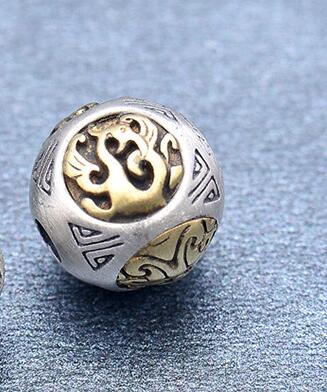 Handgjorda 925 silverpärlor med de fyra kinesiska mytiska bestarna, lyckoamnialpärlor, lycka till-smycken, lösa pärlor, gör-det-själv-smyckesfynd: 12mm