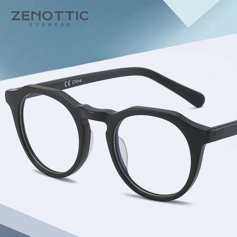 ZENOTTIC Acetate Anti Blue Light Blocking Glasses Frame for Men Women Small Round Optical Myopia Glasses Gaming Computer Eyewear