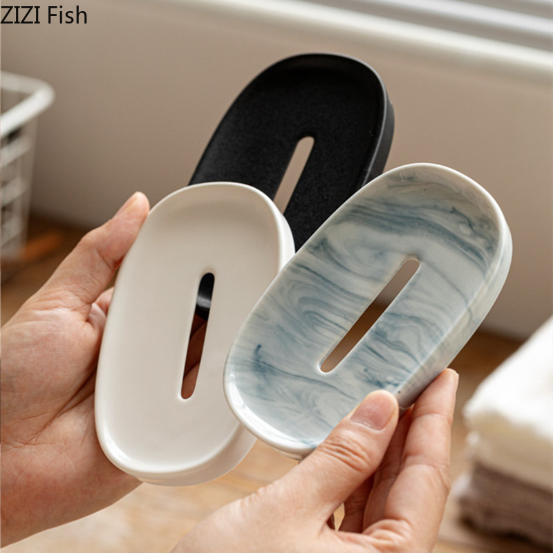 Simple Ceramic Soap Dish Hotel Toilet Drain Soap Box Holder Soap Organization Nordic Home Bathroom Accessories
