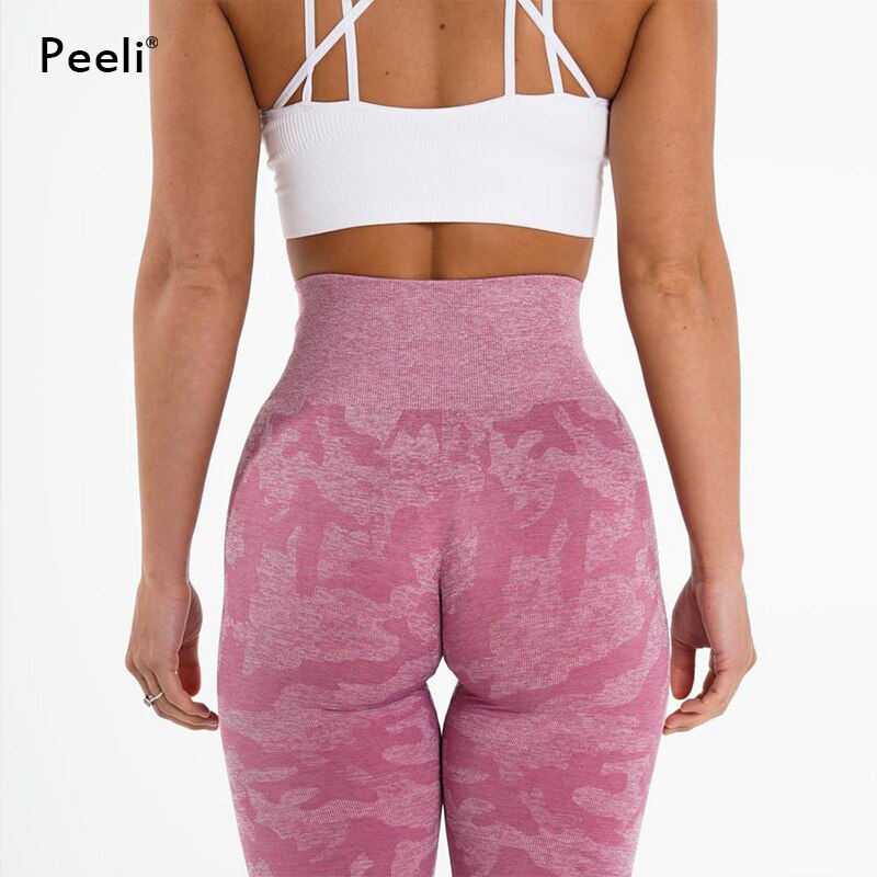Leggings senza cuciture mimetici pantaloni da Yoga a vita alta da donna Scrunch Butt Leggings sportivi bottino calzamaglia Fitness Leggings da palestra abbigliamento sportivo