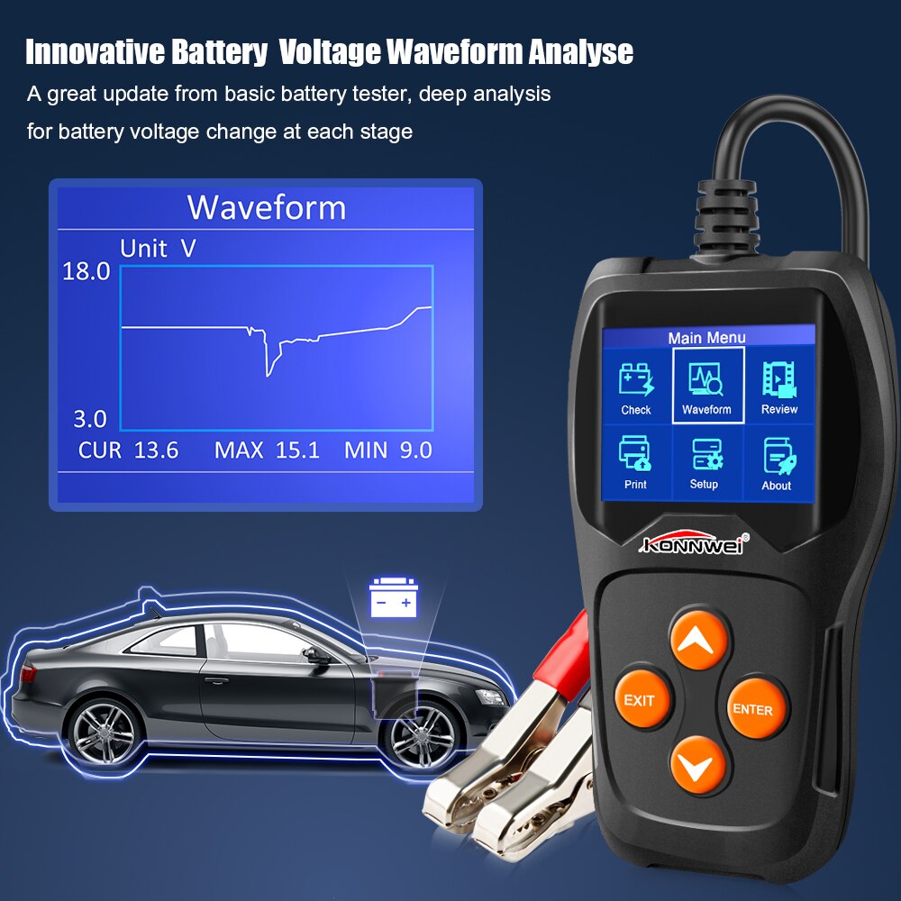 Bilbatteri tester 12v 100-2000 cca 220ah bilbatteri belastningsanalysator generator tester bølgeform spændingstest