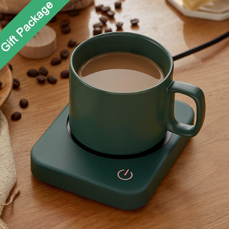 Smart kaffemugg koppvärmare för kontor hem bästa idé automatisk avstängning elektrisk dryckesvärmare värmedyna för mjölkte kakao: Koppset (grön)