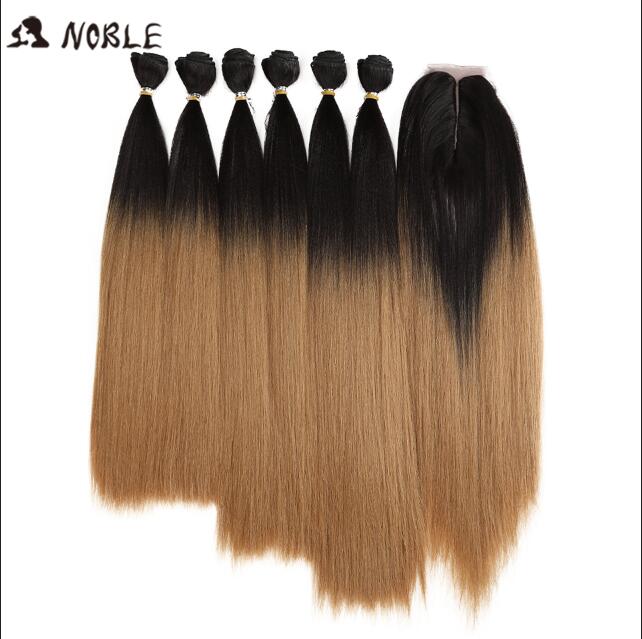 Pelo sintético Noble, mechones de pelo liso rizado, 7 unidades por paquete, mechones de pelo manojo de extensiones de cabello mechones con cierre, pelo liso rizado: TT4-27