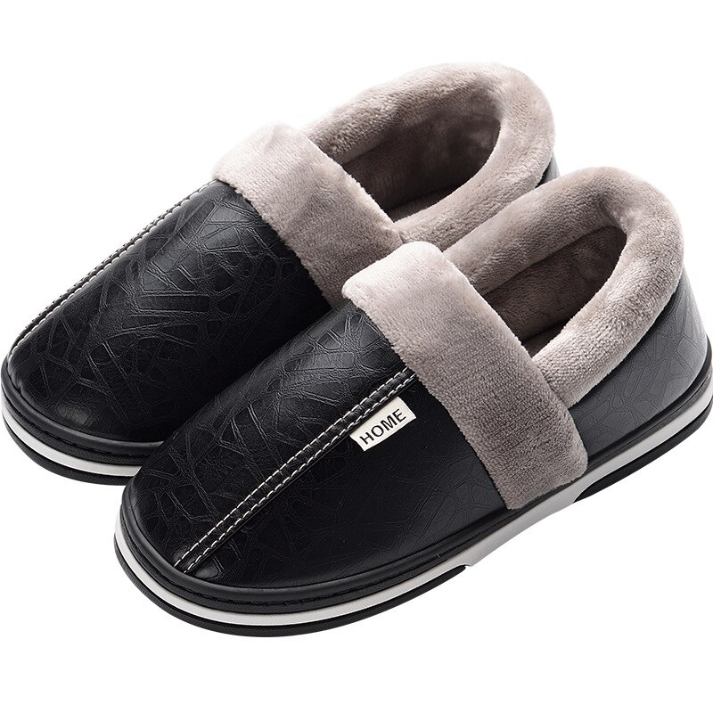 Män vintertofflor manliga inomhus bomullsflip flops skor dam pu läder vattentät varm hem toffel stor storlek