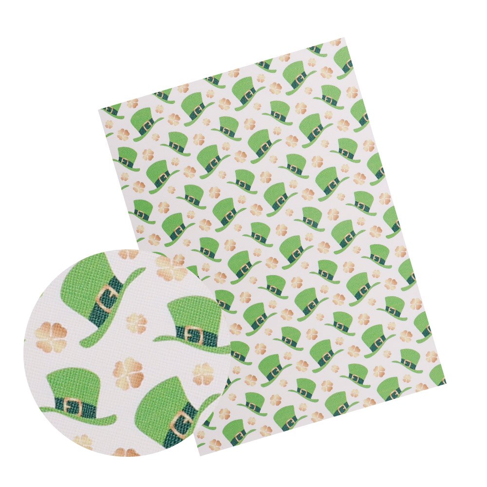 IBOWS 22*30cm Synthetisch Leer Stof St. Patrick Dag Faux Vinyl Leather Bedrukte Stof DIY Hairbow Ambachten Naaien materiaal