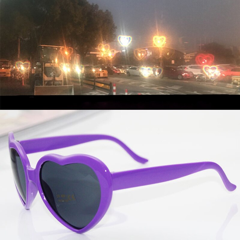 Liefde Hart Vorm Zonnebril Vrouwen Pc Frame Licht Veranderen Kleurrijke Zonnebril Vrouwelijke Rode Roze Tinten Magic: Purple