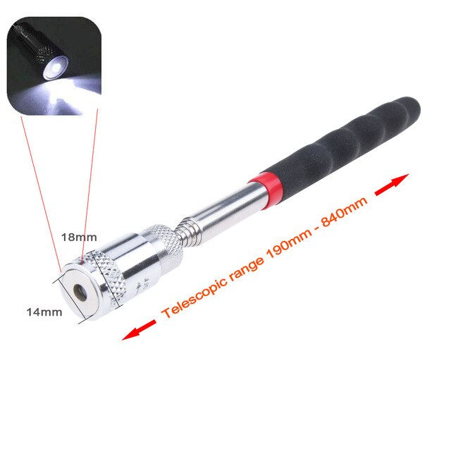 Mini Draagbare Telescopische Magnetische Magneet Pen Handige Tool Capaciteit Voor Picking Up Moer Bout Uitschuifbare Pickup Staaf Stok: with the light