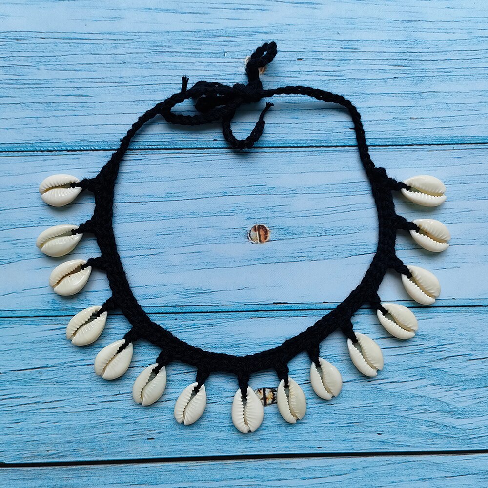 Acquista 2 ottieni il 20% di sconto semplicità ragazza conchiglia collana girocollo Crochet Bohemian Beach nappa collana conchiglia catena per ciondolo donna: black