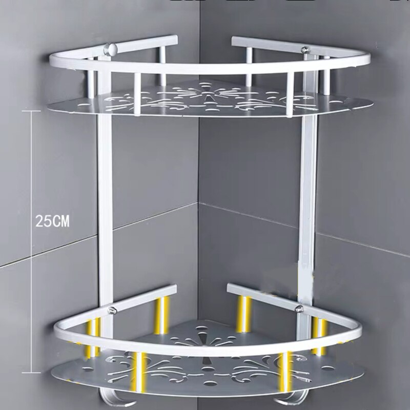 Estantes de aluminio para baño, repisa esquinera de pared para cosméticos, almacenamiento de champú y ducha, ganchos de Hardware, color negro y plateado: C 2 Layer