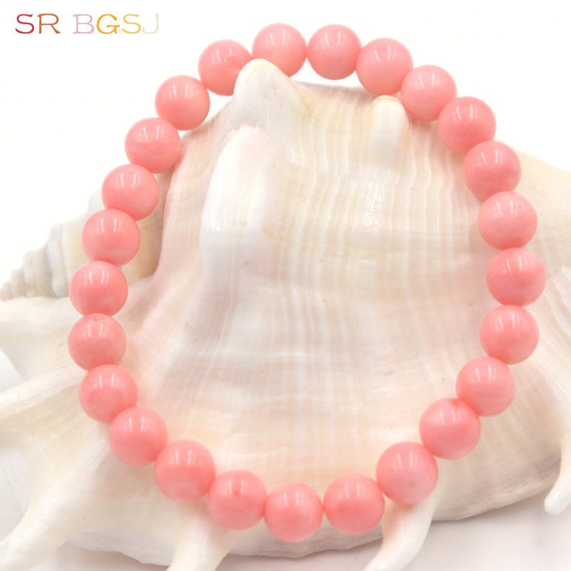 6 8 10mm Mother's Day Natural Pink Coral Gems Stone Stretchy Round Beads Bracelet 7" 7.5" 8"