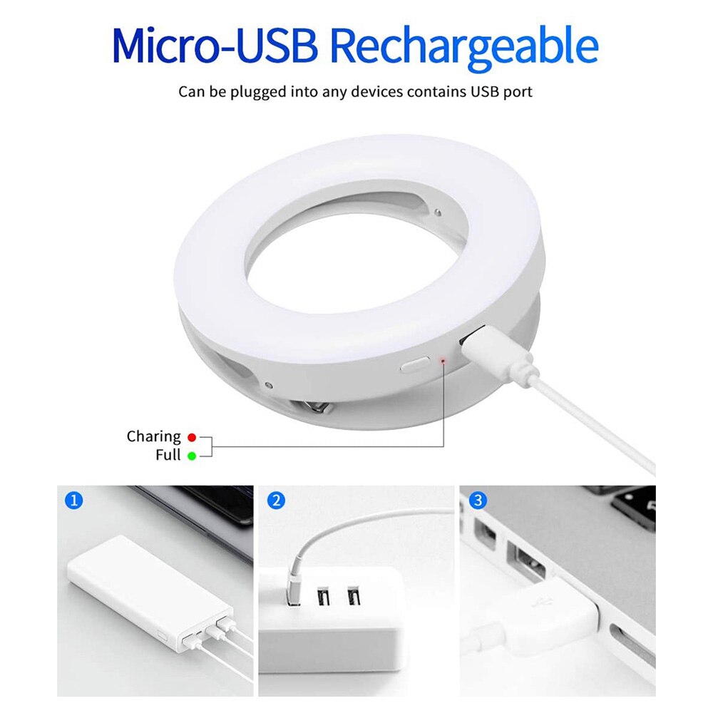 Mini anneau lumineux LED pour Selfie, Rechargeable par USB, lampe circulaire à Clip, pour téléphone intelligent, Ipad, pour photographie, vidéo, maquillage, lumières de remplissage, Photo