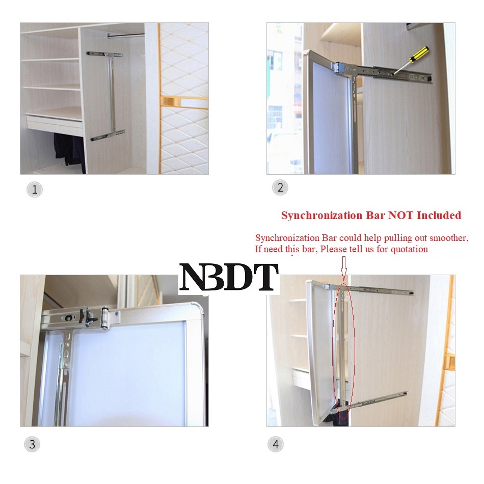 1Pair 14" Steel Pull Out Turn Slide For Wardrobe Closet Framed Mirror