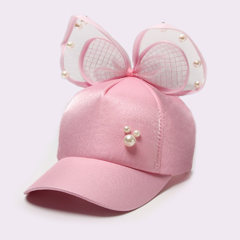 Lapin oreille enfants casquette de Baseball filles Snapback Protection solaire Hip Hop casquettes simulé perle grand arc enfants printemps été chapeau de soleil: pearl pink