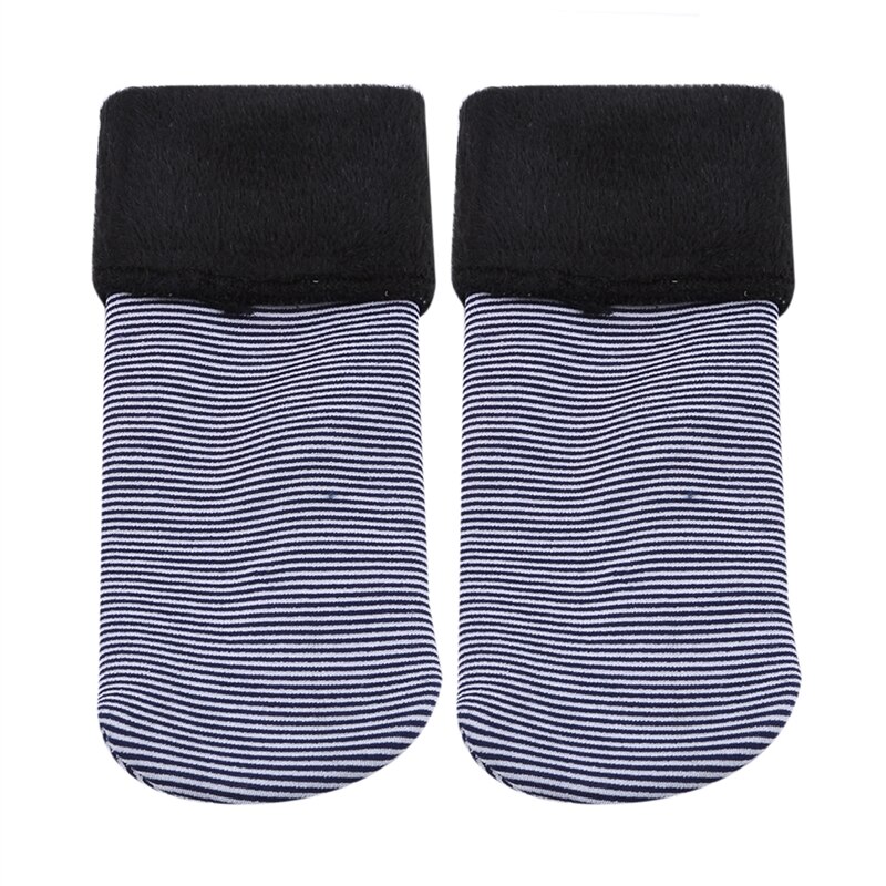 Herfst comfortabele kindersokken dikke gestreepte warme sneeuwsokken kinder krijtstreep plus fluwelen sokken: Blauw