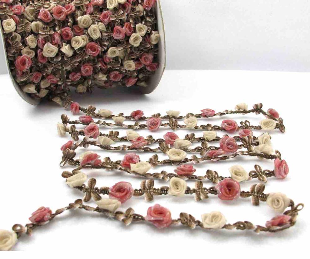 Rococo Ribbon Plate 2 Yards Woven Rococo Ribbon Trim with Red Rose Flo... – Grandado
