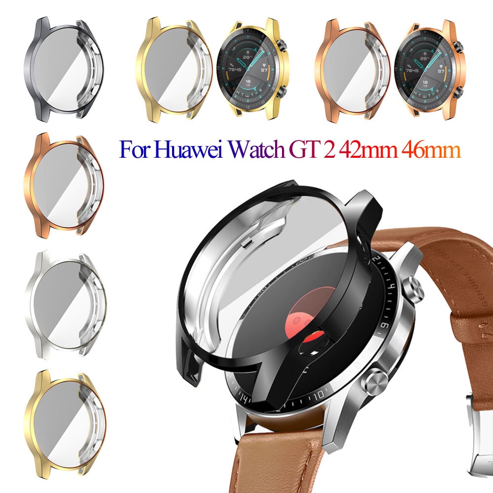 Funda galvanizada de TPU para reloj Huawei Watch GT 2 de 46mm y 42mm, repuesto de funda protectora de pantalla completa, accesorios para reloj inteligente